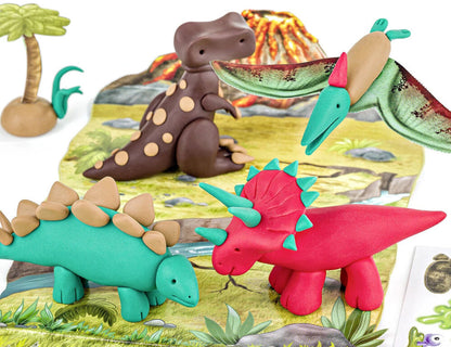 CHILDRENS POLYMER Clay Kit, Fimo Dinosaur Modelling Craft Set, Kids Stocking Filler Gift