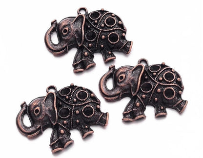 10 Elephant Pendants in a Dark Red Copper Tone, 49x39x7mm, Jewellery Components