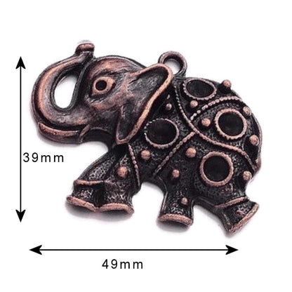 10 Elephant Pendants in a Dark Red Copper Tone, 49x39x7mm, Jewellery Components