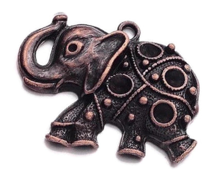 10 Elephant Pendants in a Dark Red Copper Tone, 49x39x7mm, Jewellery Components