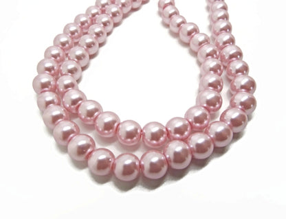 100 Pink Glass Pearl Round 8mm Beads, 82cm Strand with 1mm Hole for Jewellery