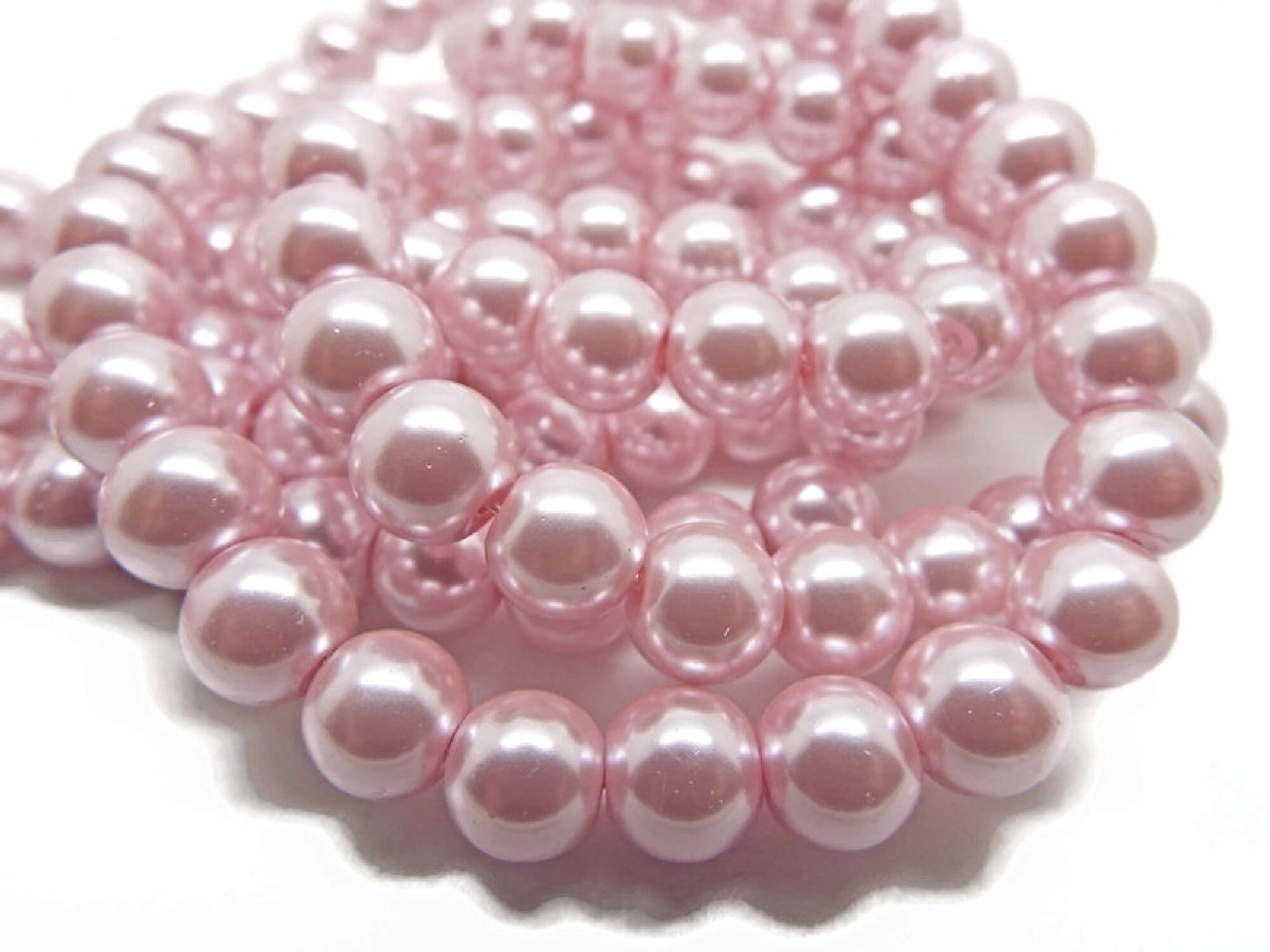 100 Pink Glass Pearl Round 8mm Beads, 82cm Strand with 1mm Hole for Jewellery