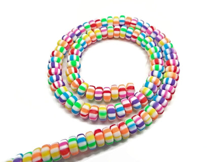 100 Striped Doughnut Beads in Candy Stripe Style, 7mm Polymer Clay Spacer Beads