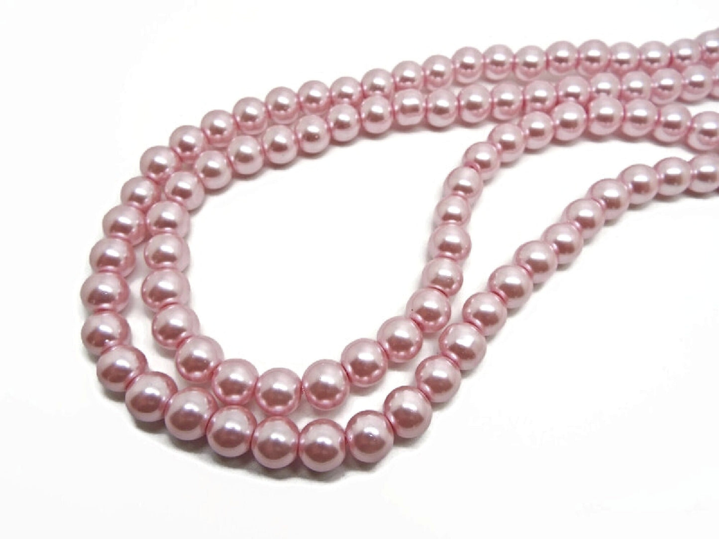 100 Pink Glass Pearl Round 8mm Beads, 82cm Strand with 1mm Hole for Jewellery