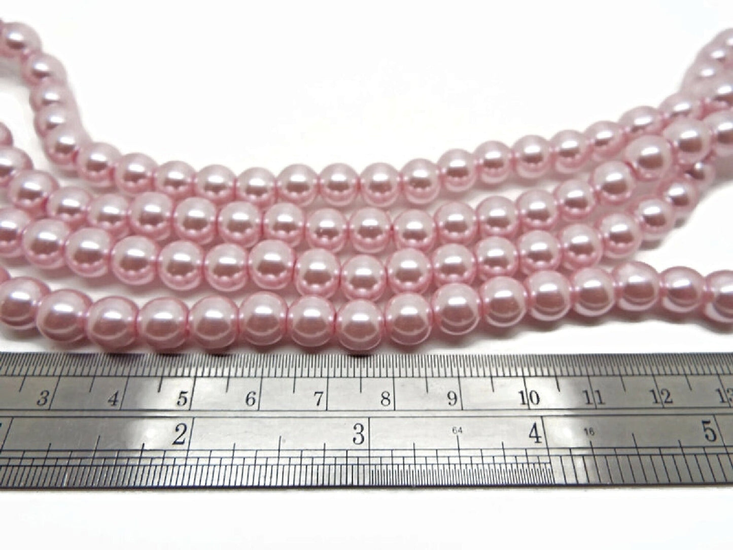 100 Pink Glass Pearl Round 8mm Beads, 82cm Strand with 1mm Hole for Jewellery