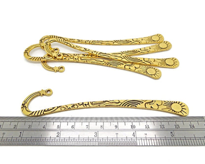 5 ANTIQUE GOLD BOOKMARKS with a Sun and Stars Design, Blanks for Beads Tassels & Charms, 124mm Bookworm Gift