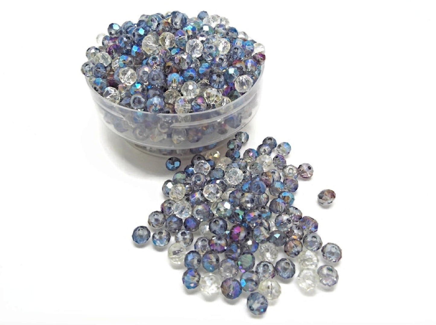 6mm ELECTROPLATED TRANSPARENT Crystal Rondelle Beads, Faceted Glass in Blue Purple Champagne Mix, Pack of 200, 6x5mm