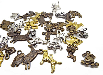 20 MIXED DOG CHARMS in Gold, Silver, Copper & Bronze, Metal Animal Jewelry, Keyring or Bag Charm Supplies