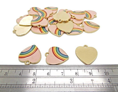 10 Pink Rainbow Enamel Charms with Gold Base, 20x18mm Metal Jewellery Pendants or Charms