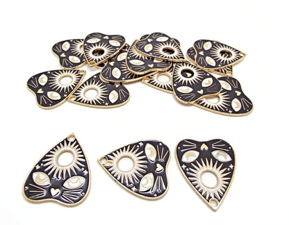 10 Enamel Cat Charms in Black and White with Gold Base, Planchette Shape 26x22mm