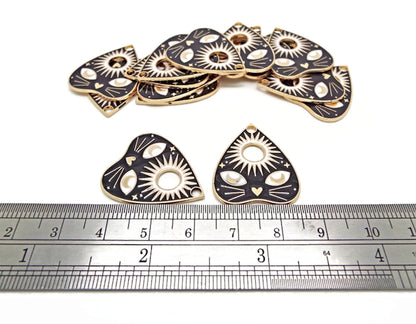 10 Enamel Cat Charms in Black and White with Gold Base, Planchette Shape 26x22mm