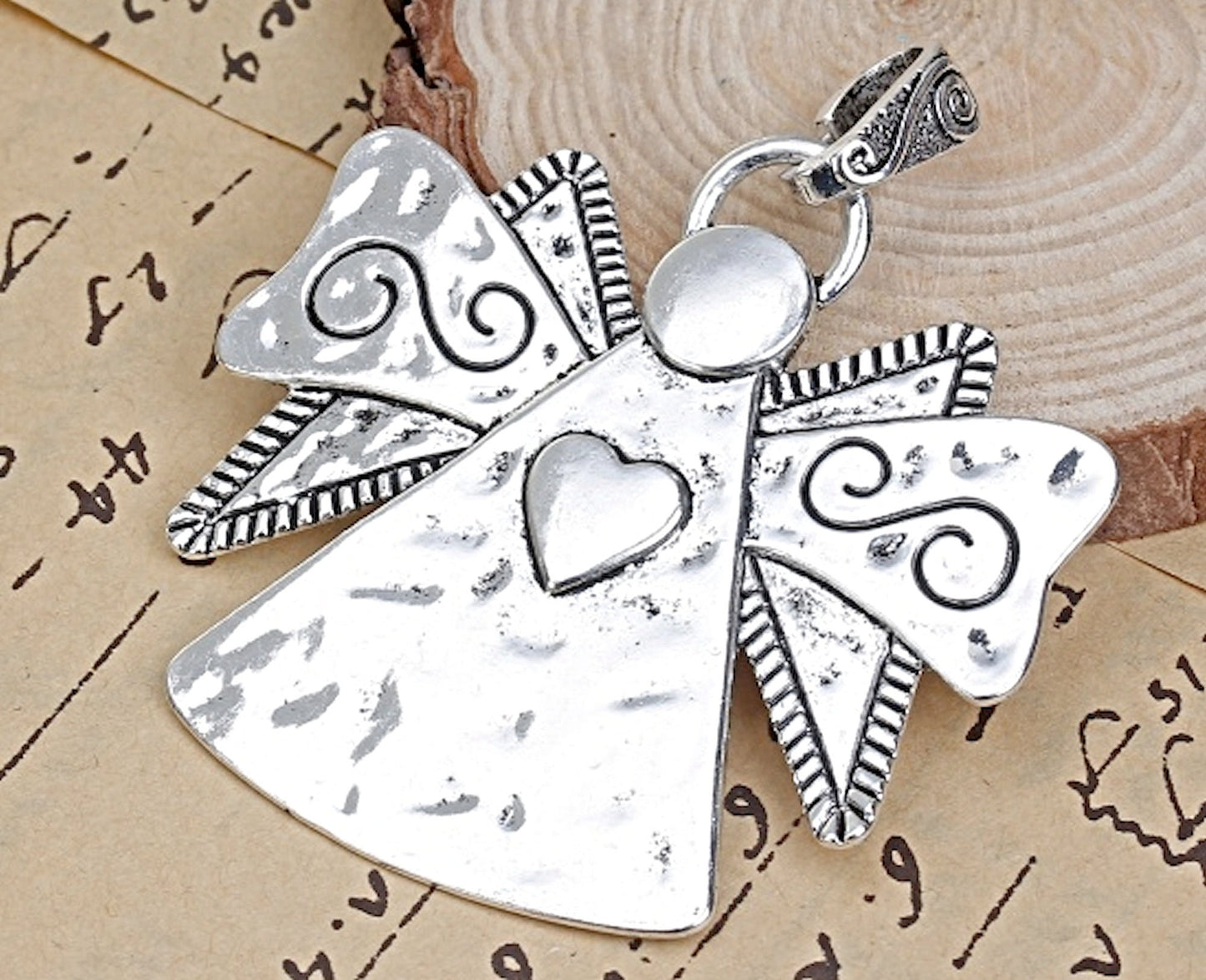 2 LARGE SILVER Angel Pendants or Wall Decoration, 72x63mm Metal Hanging with Bail, Bag or Keyring Charm