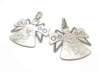 2 LARGE SILVER Angel Pendants or Wall Decoration, 72x63mm Metal Hanging with Bail, Bag or Keyring Charm