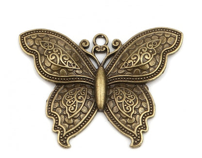 2 LARGE 70MM BRONZE Butterfly Pendants for Insect Jewellery, Keyring Making & Bag Charms