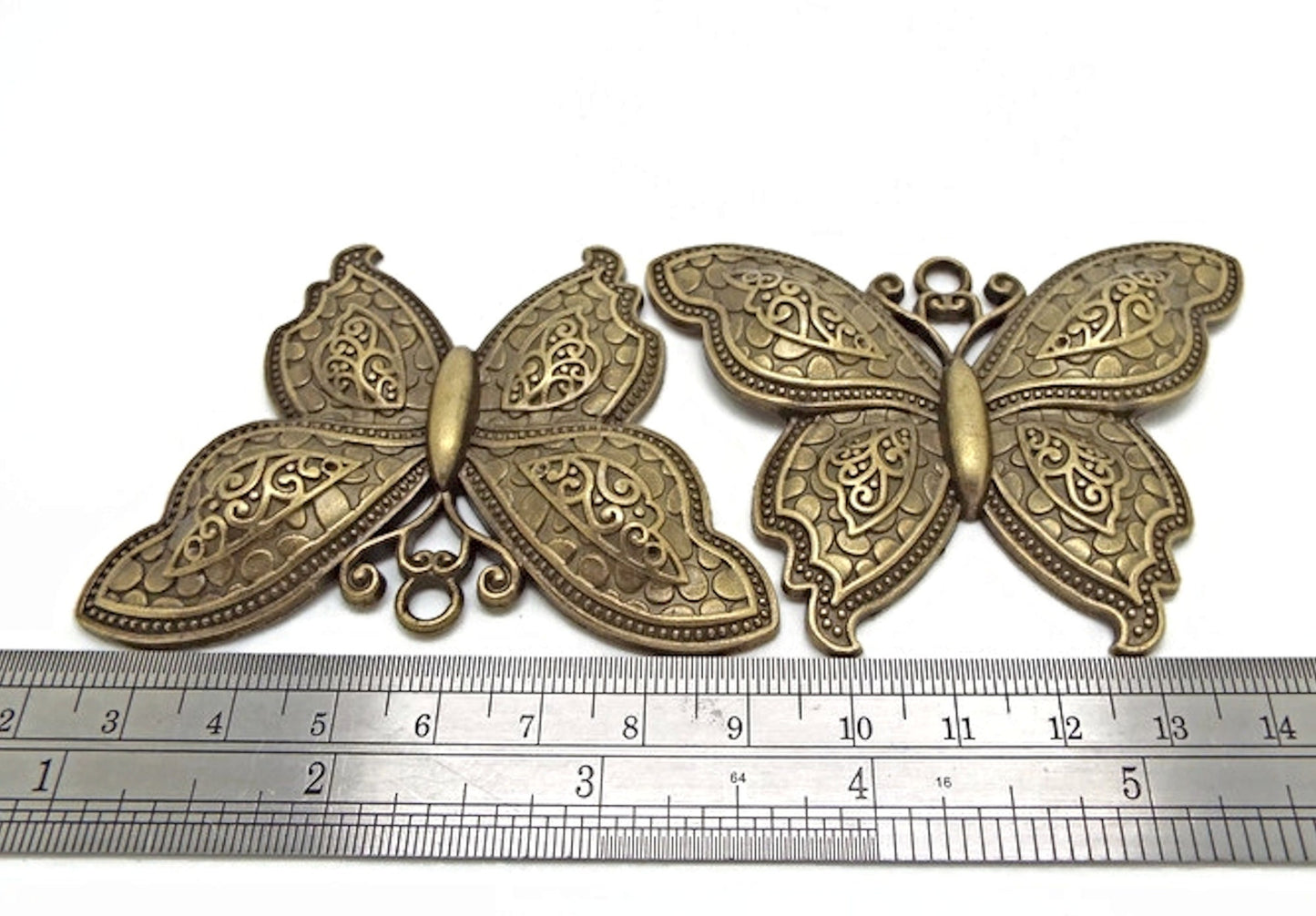 2 LARGE 70MM BRONZE Butterfly Pendants for Insect Jewellery, Keyring Making & Bag Charms