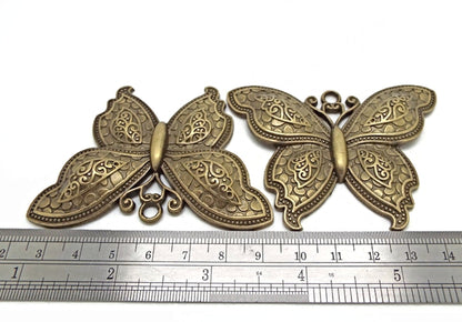 2 LARGE 70MM BRONZE Butterfly Pendants for Insect Jewellery, Keyring Making & Bag Charms