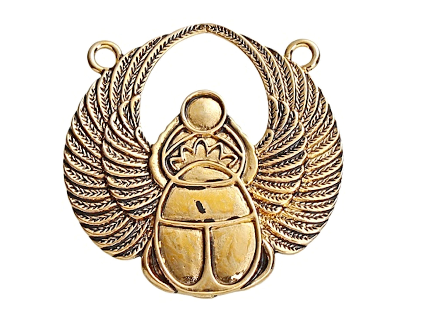 3 ANTIQUE GOLD Scarab Pendants with Two Hanging Holes, 42x41mm Large Alloy Beetle Keyring or Bag Charm Blank