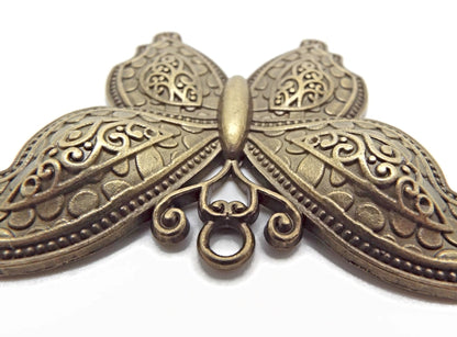 2 LARGE 70MM BRONZE Butterfly Pendants for Insect Jewellery, Keyring Making & Bag Charms