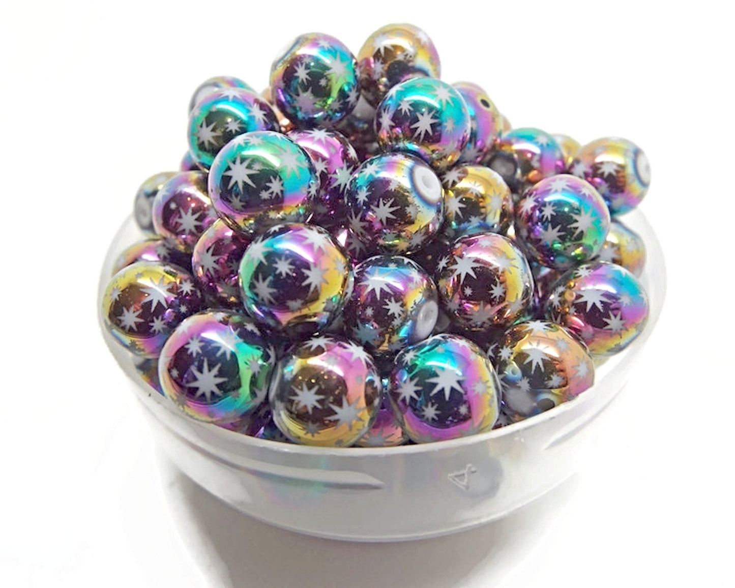 30 ROUND GLASS Star Beads, Rainbow Electroplated, 10mm with 1.2mm Hole