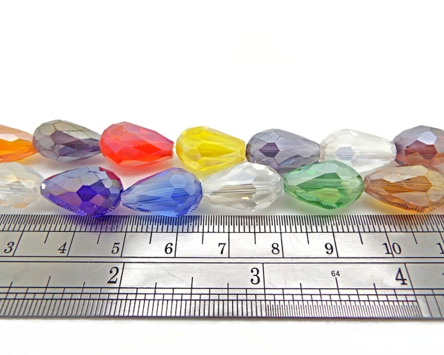 FACETED GLASS Teardrop Beads Strand of 25 15x10mm Jewellery Beads in Mixed Colours