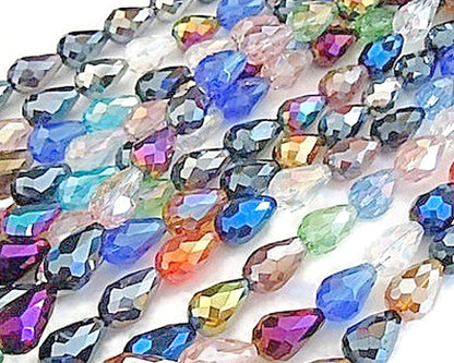 FACETED GLASS Teardrop Beads Strand of 25 15x10mm Jewellery Beads in Mixed Colours