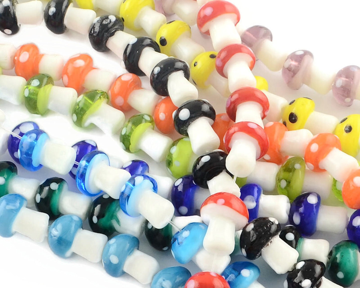 20 GLASS MUSHROOM BEADS in Mixed Colors, 16x12mm Lampwork Charms and Pendants