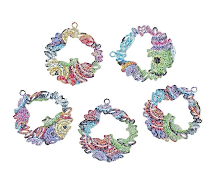 10 Blue Multicoloured Charms in an Irregular Filigree Style, 23x20mm Thin and Lightweight