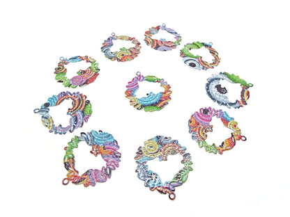 10 Blue Multicoloured Charms in an Irregular Filigree Style, 23x20mm Thin and Lightweight