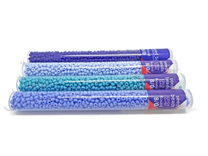 BLUE MIX Czech Glass Seed Beads Size 8/0, Pack of 4x 22g Tubes, 3300 3mm Glass Beads With 1mm Hole