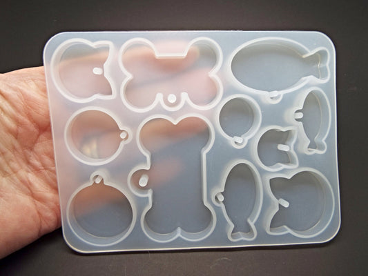 11PC Cat Silicone Mold with Face, Fish and Tag, Resin and Clay Tool for DIY Pet Jewellery, 124x94mm