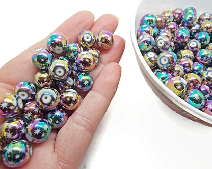 30 ROUND GLASS Star Beads, Rainbow Electroplated, 10mm with 1.2mm Hole