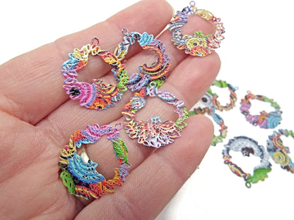 10 Blue Multicoloured Charms in an Irregular Filigree Style, 23x20mm Thin and Lightweight