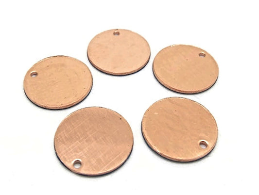 16MM RAW COPPER DISC BLANKS with Hole, Pack of 5 Unfinished Copper Tags