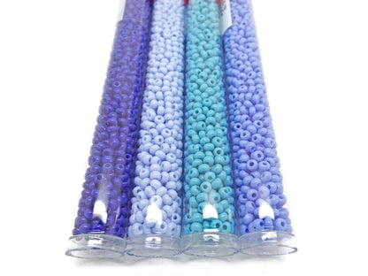 BLUE MIX Czech Glass Seed Beads Size 8/0, Pack of 4x 22g Tubes, 3300 3mm Glass Beads With 1mm Hole