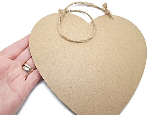 WOODEN HEART Wall Hanging or Door Sign with Twine, 19.5x18.5cm, 5mm Thick MDF, Ready to Decorate