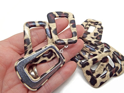 10 Faux Leather Animal Print Pendants in Trapezoid Shape 44x30x4mm for Necklace and Earrings