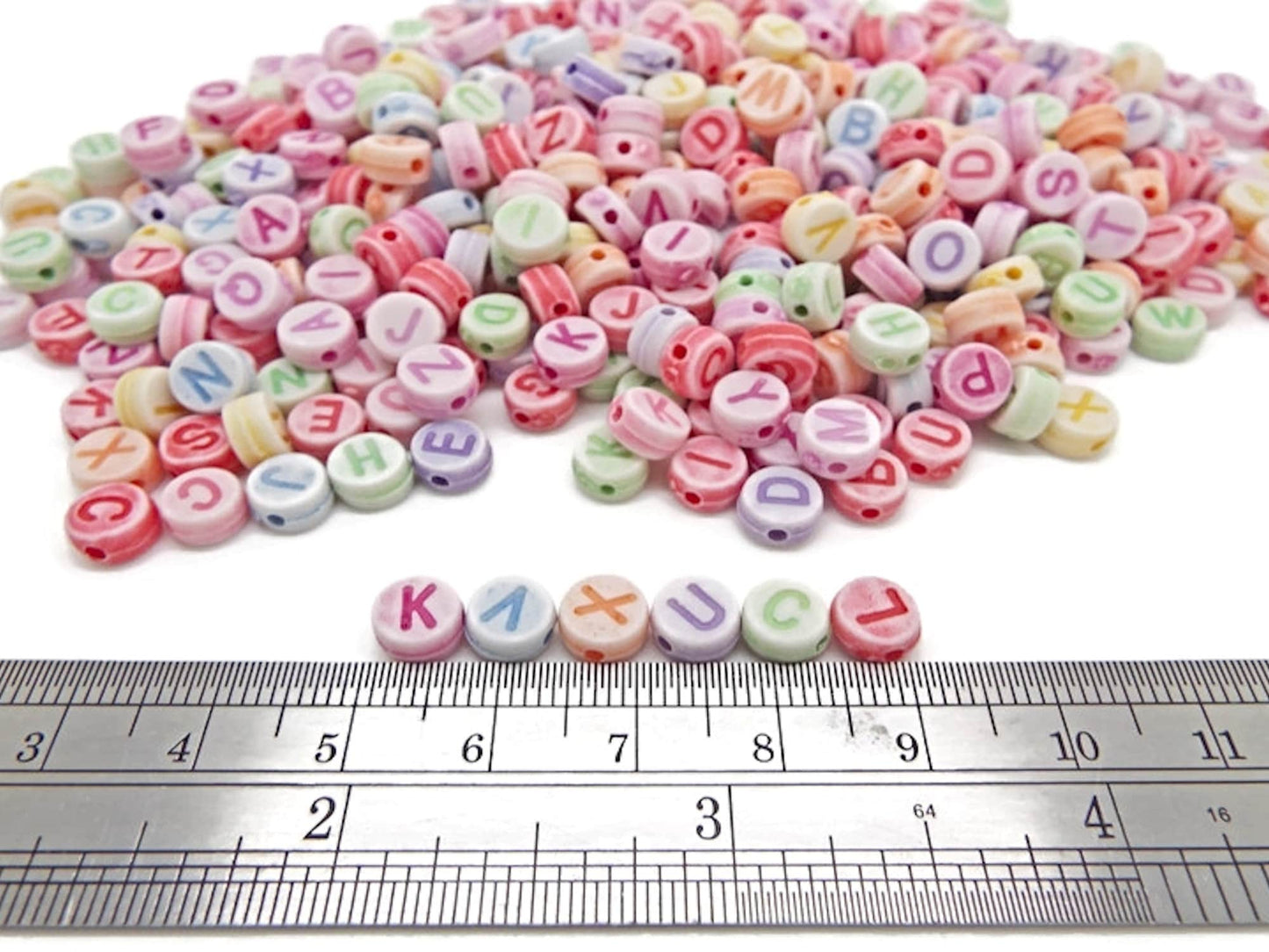 500 ROUND LETTER BEADS in Candy Colours, 6x3mm with 1mm Hole, Acrylic Jewellery Alphabet Crafts