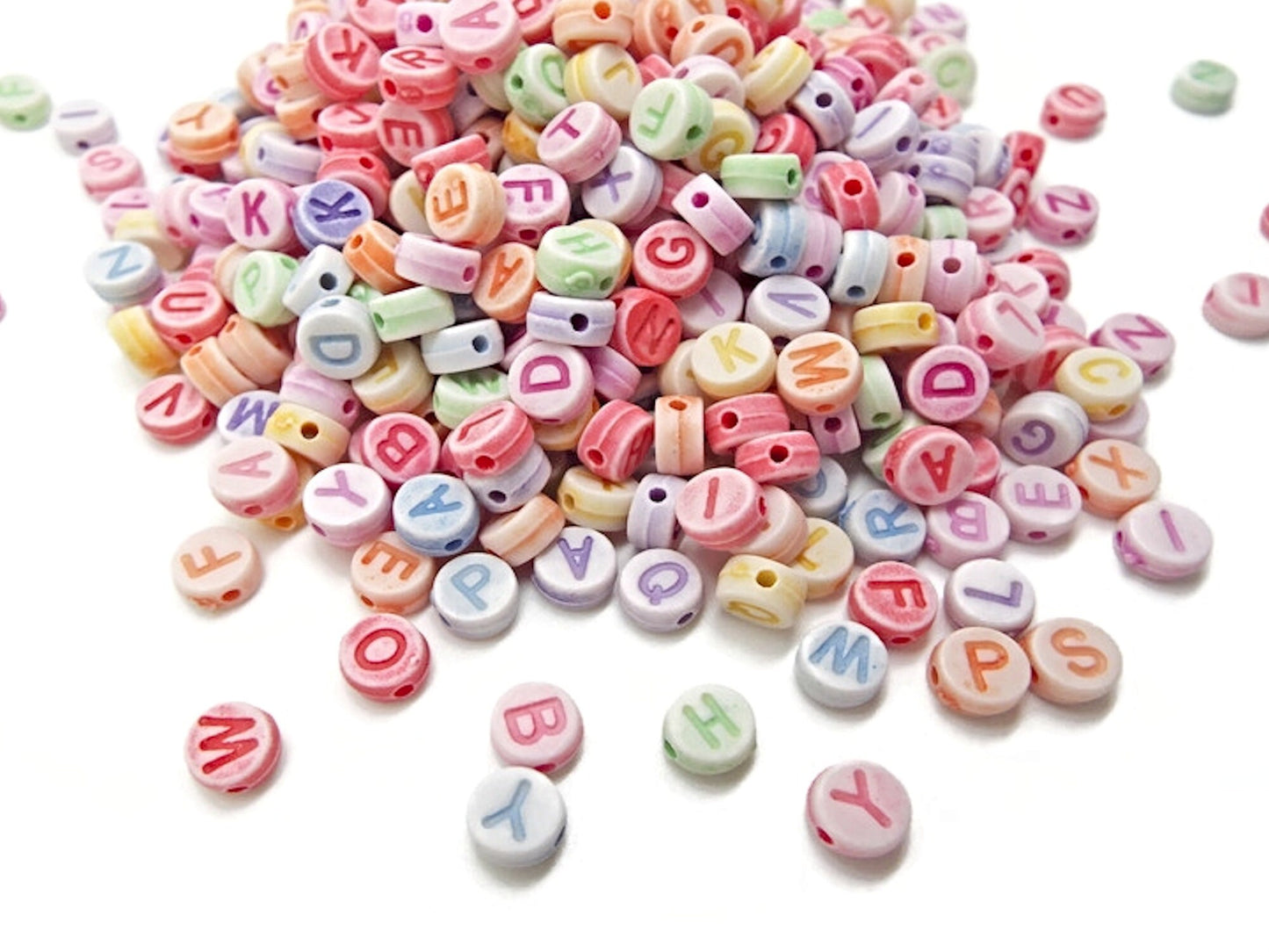 500 ROUND LETTER BEADS in Candy Colours, 6x3mm with 1mm Hole, Acrylic Jewellery Alphabet Crafts