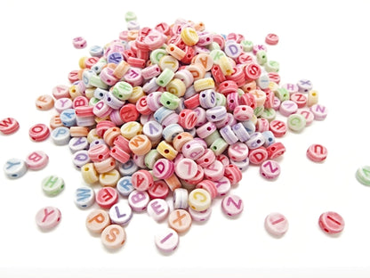 500 ROUND LETTER BEADS in Candy Colours, 6x3mm with 1mm Hole, Acrylic Jewellery Alphabet Crafts