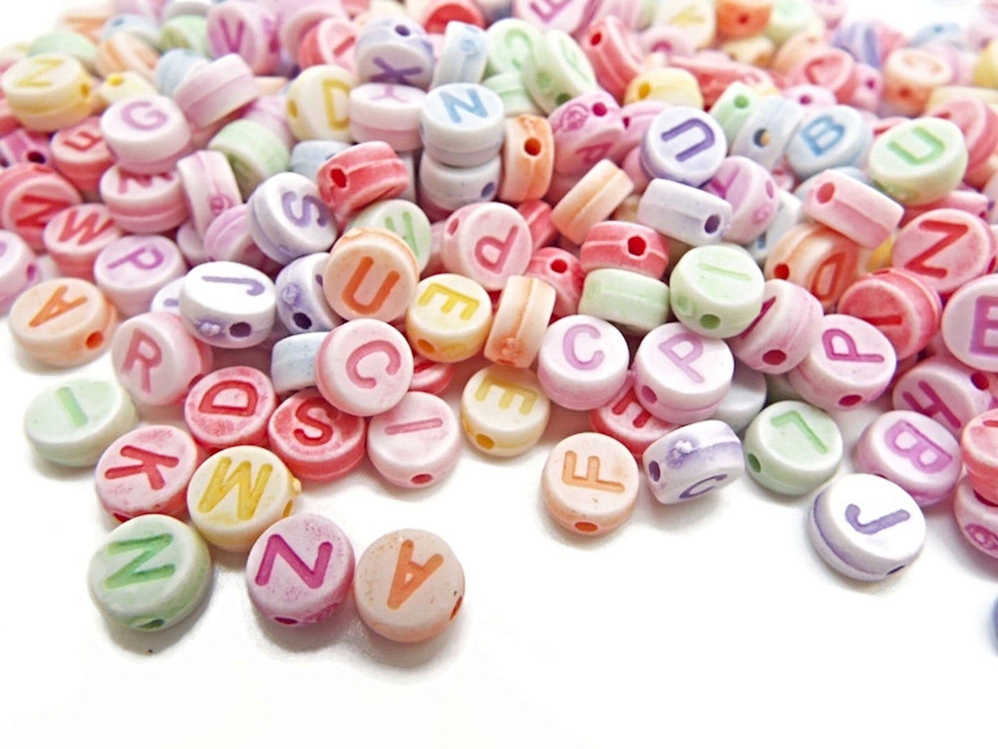 500 ROUND LETTER BEADS in Candy Colours, 6x3mm with 1mm Hole, Acrylic Jewellery Alphabet Crafts