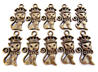 20 BRONZE CAT With Crown Jewellery Charms, Bronze Tone Alloy for Jewellery Crafts