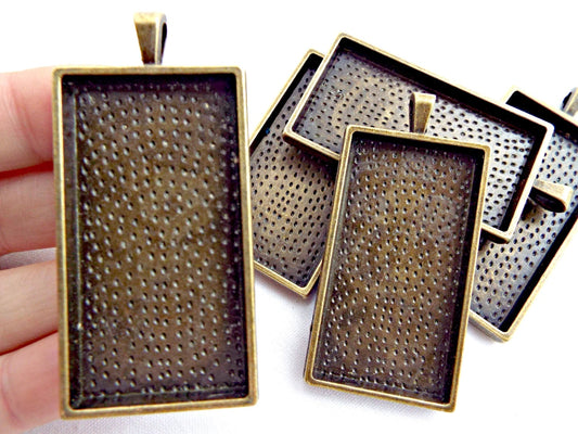 SET OF 5 BRONZE BEZEL PENDANTS Rectangle Setting Cabochon Tray Setting, Antique Bronze Colour Alloy