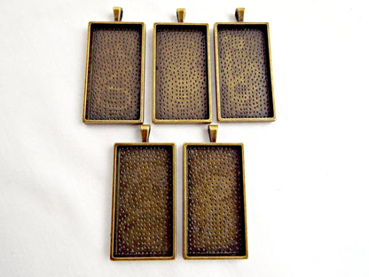 SET OF 5 BRONZE BEZEL PENDANTS Rectangle Setting Cabochon Tray Setting, Antique Bronze Colour Alloy