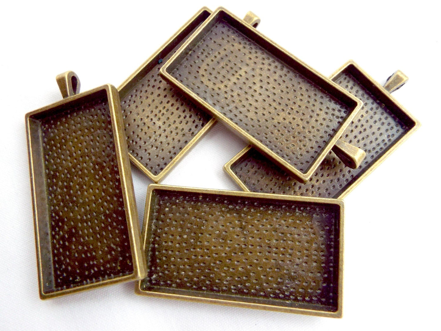 SET OF 5 BRONZE BEZEL PENDANTS Rectangle Setting Cabochon Tray Setting, Antique Bronze Colour Alloy