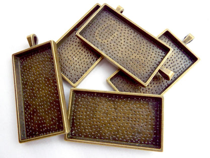 SET OF 5 BRONZE BEZEL PENDANTS Rectangle Setting Cabochon Tray Setting, Antique Bronze Colour Alloy