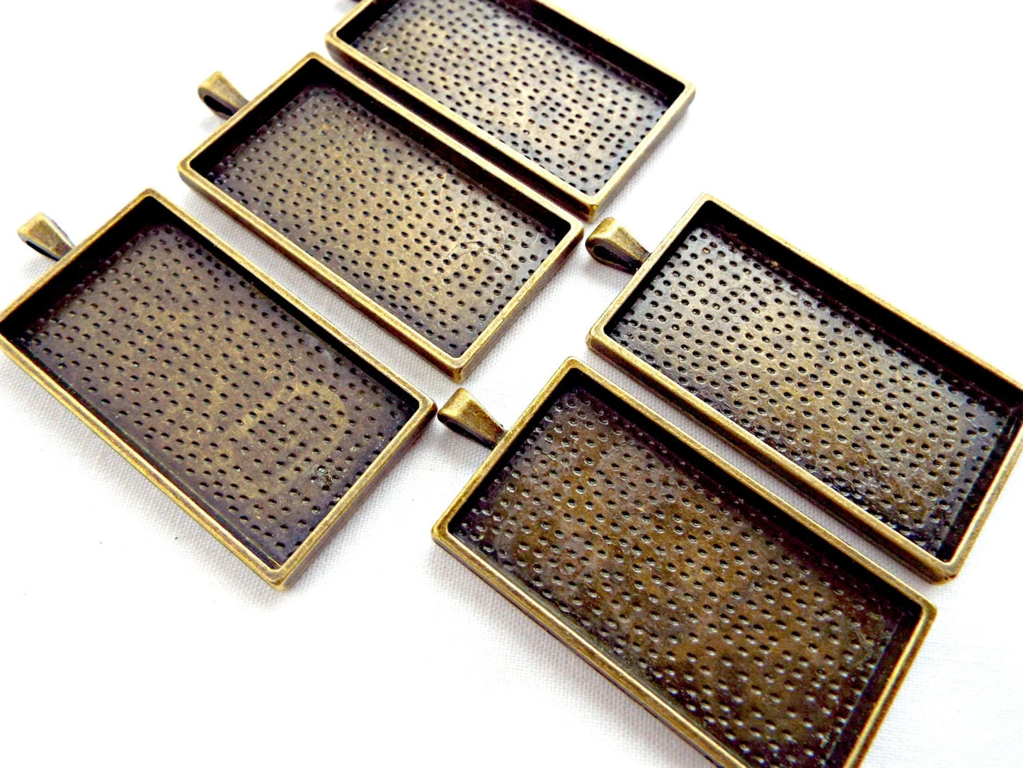 SET OF 5 BRONZE BEZEL PENDANTS Rectangle Setting Cabochon Tray Setting, Antique Bronze Colour Alloy