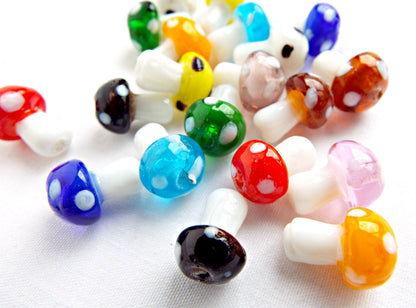 20 GLASS MUSHROOM BEADS in Mixed Colors, 16x12mm Lampwork Charms and Pendants