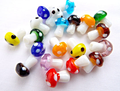 20 GLASS MUSHROOM BEADS in Mixed Colors, 16x12mm Lampwork Charms and Pendants