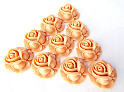 10 Peach Flower Cabochons, 27mm Resin Rose Cabs for Jewellery Making and Mixed Media Crafts