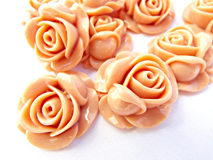 10 Peach Flower Cabochons, 27mm Resin Rose Cabs for Jewellery Making and Mixed Media Crafts